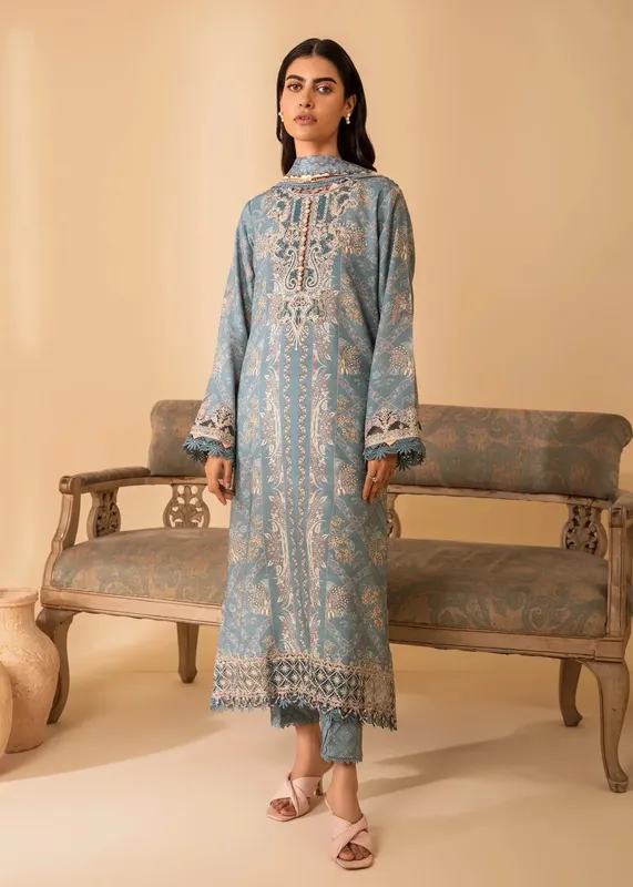 Nureh Shades of Winter Ice Blue Pashmina – view 1 – Poshaq