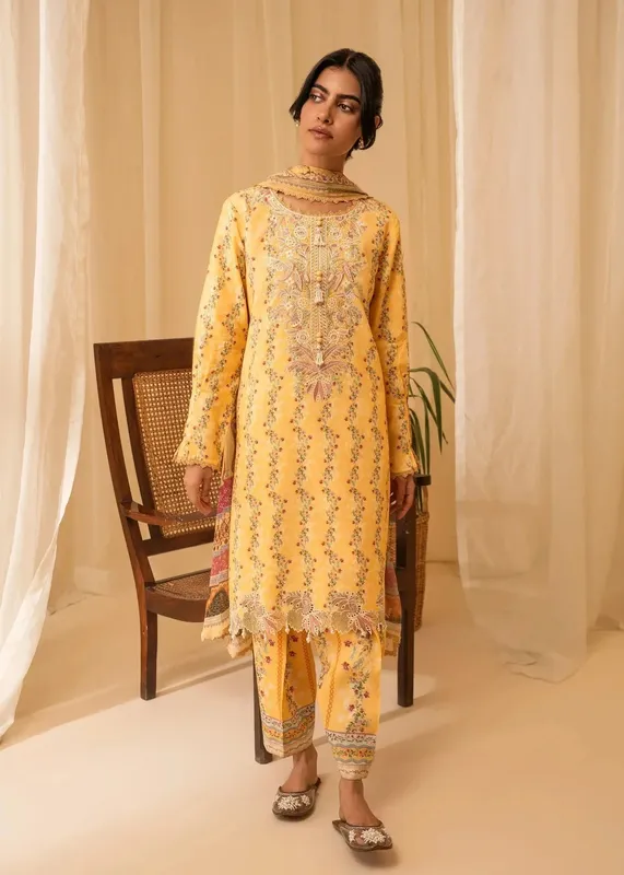 Dust Yellow chiffon and linen shirt with subtle detailing – view 1 – Poshaq
