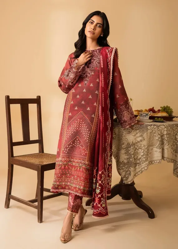 Nureh Shades of Winter Maroon Pashmina – view 1 – Poshaq