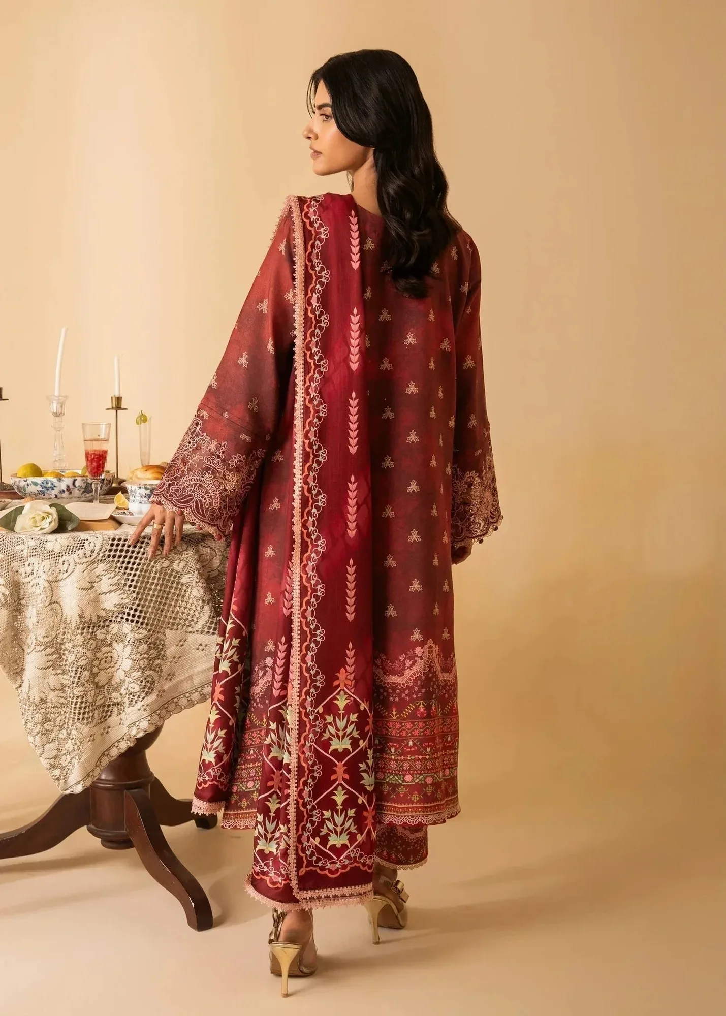 Nureh Shades of Winter Maroon Pashmina – view 2 – Poshaq