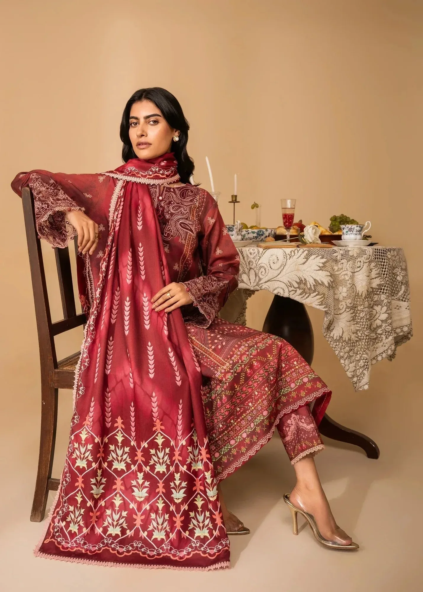 Nureh Shades of Winter Maroon Pashmina – view 3 – Poshaq