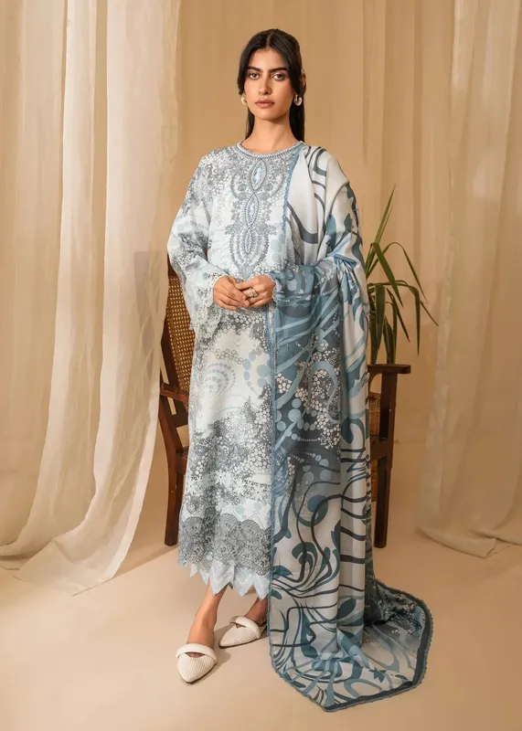 Nureh Shades of Winter Ice Blue Pashmina – view 1 – Poshaq
