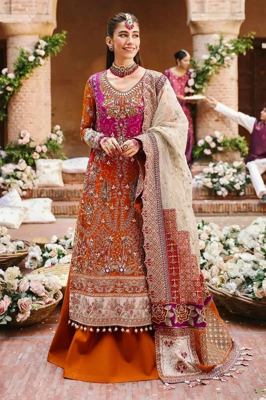 Nureh Jhoomro Wedding Formals Rust Raw Silk – view 1 – Poshaq