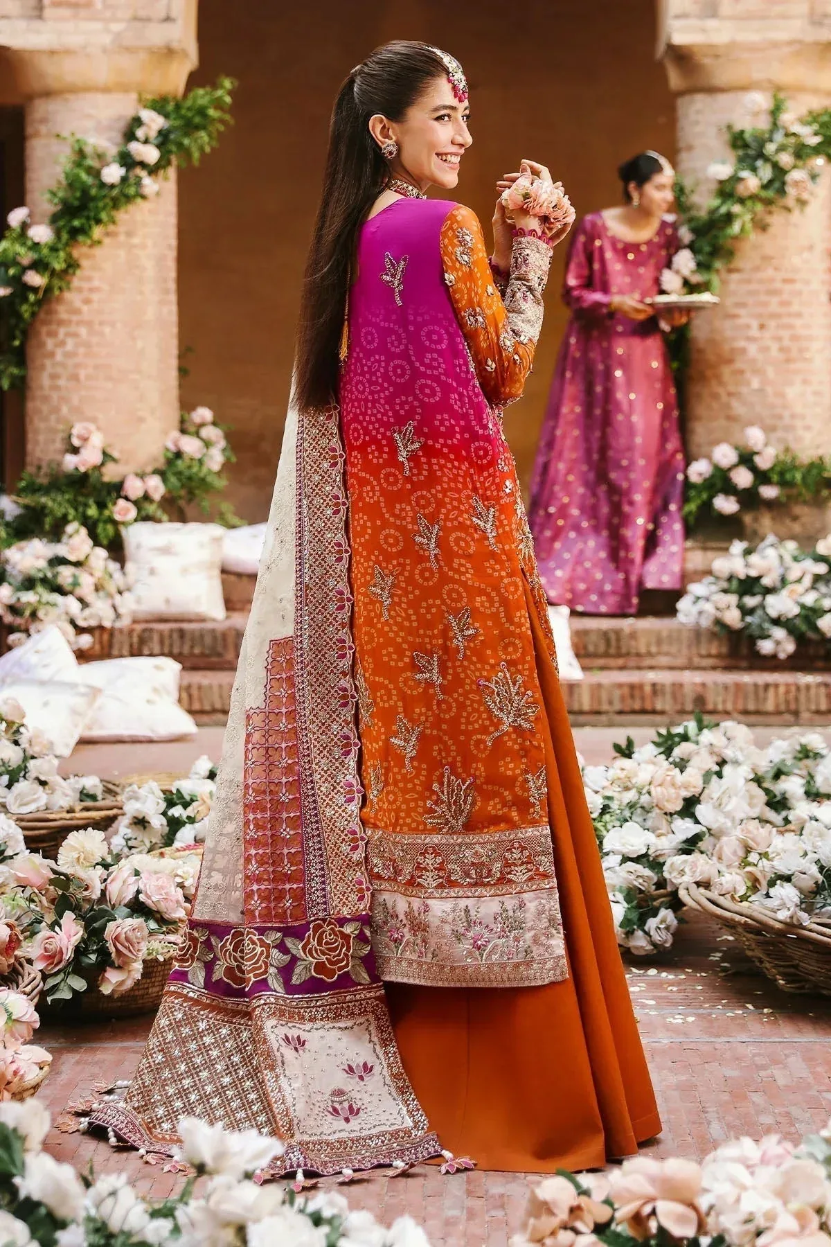 Nureh Jhoomro Wedding Formals Rust Raw Silk – view 2 – Poshaq