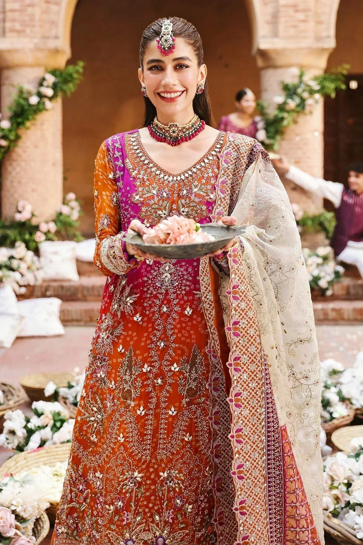 Nureh Jhoomro Wedding Formals Rust Raw Silk – view 3 – Poshaq