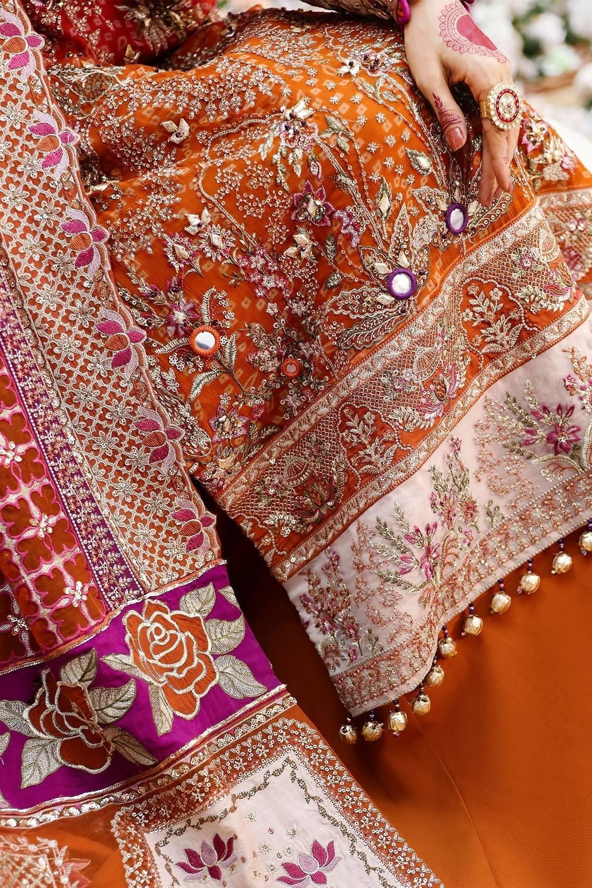 Nureh Jhoomro Wedding Formals Rust Raw Silk – view 4 – Poshaq
