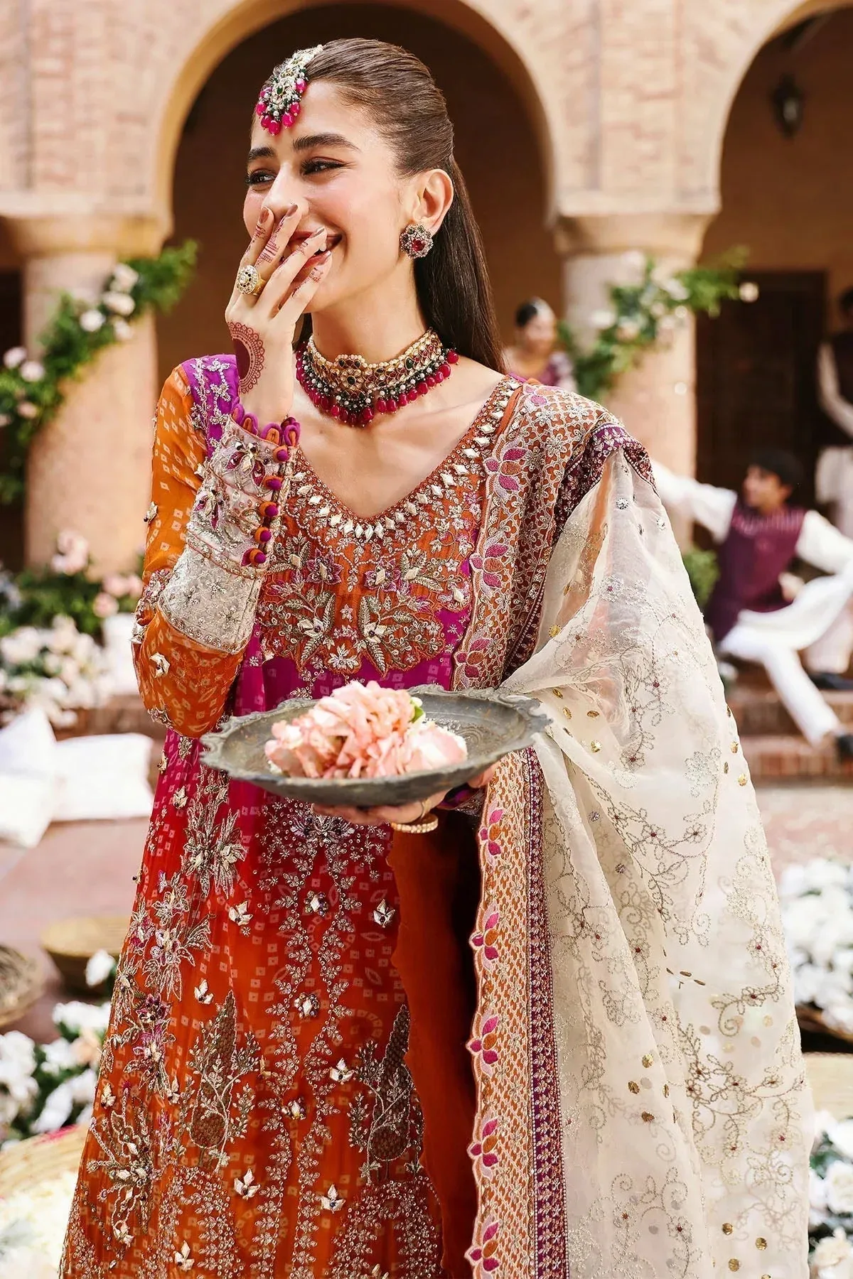 Nureh Jhoomro Wedding Formals Rust Raw Silk – view 5 – Poshaq