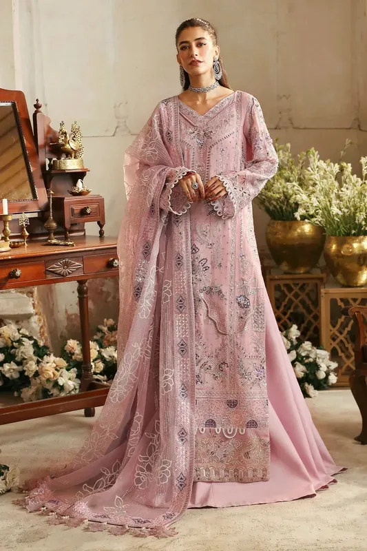 Nureh Jhoomro Wedding Formals Pink Raw Silk – view 1 – Poshaq
