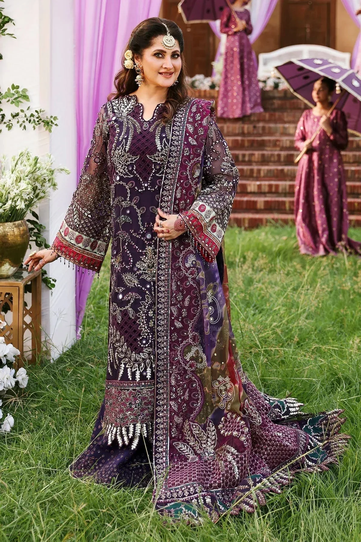Nureh Jhoomro Wedding Formals Purple Raw Silk – view 1 – Poshaq