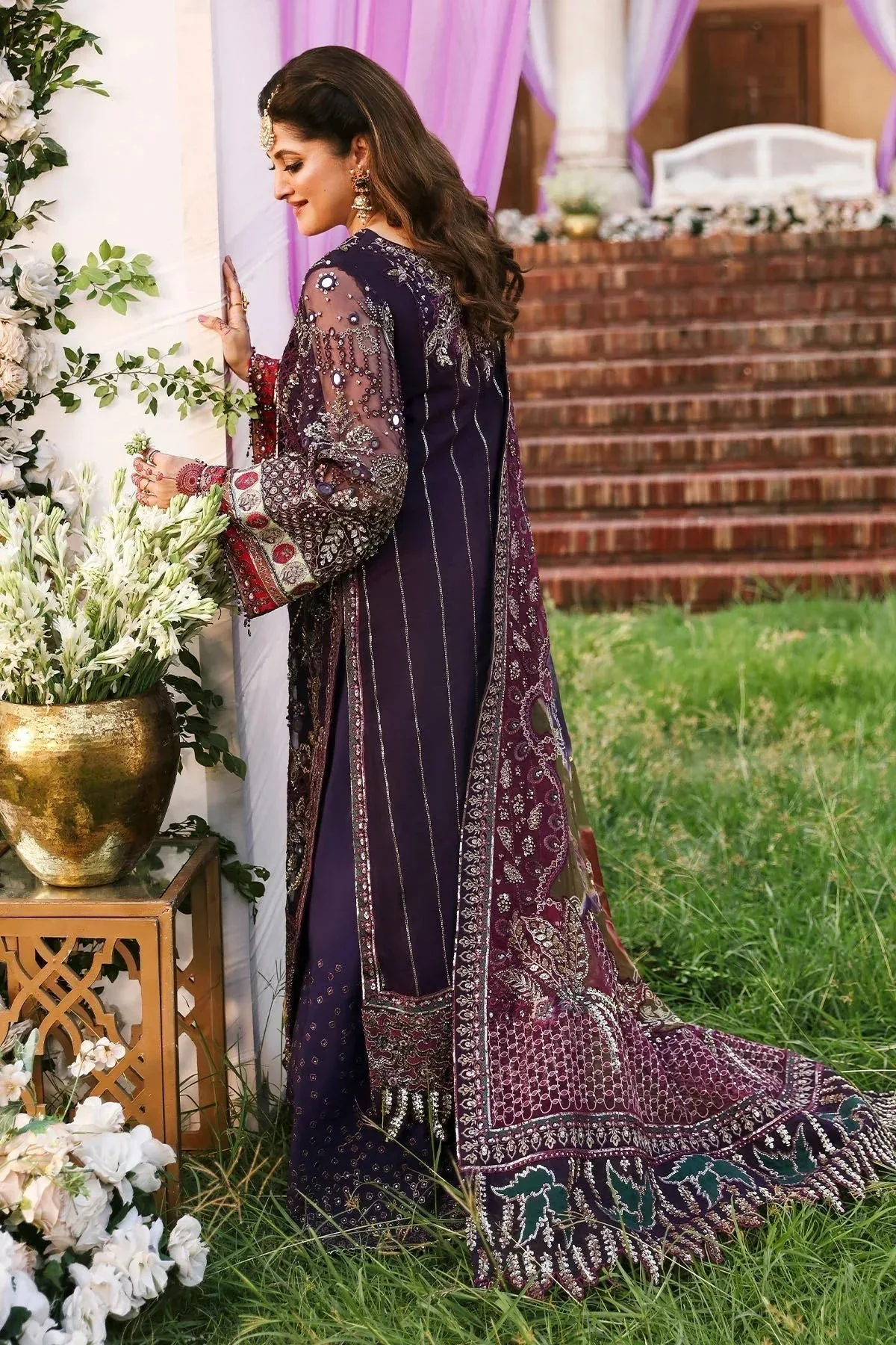 Nureh Jhoomro Wedding Formals Purple Raw Silk – view 2 – Poshaq