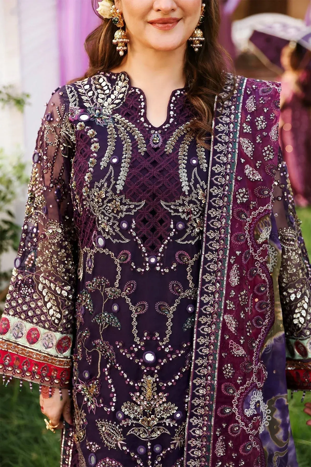 Nureh Jhoomro Wedding Formals Purple Raw Silk – view 3 – Poshaq