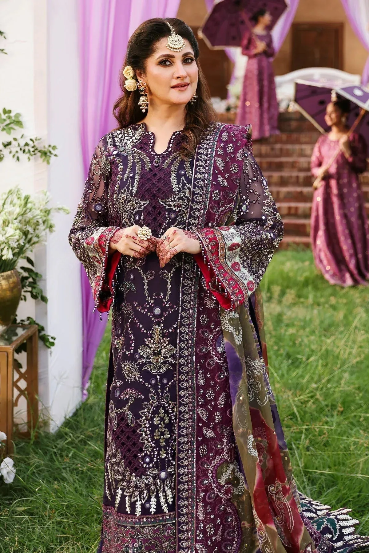 Nureh Jhoomro Wedding Formals Purple Raw Silk – view 5 – Poshaq