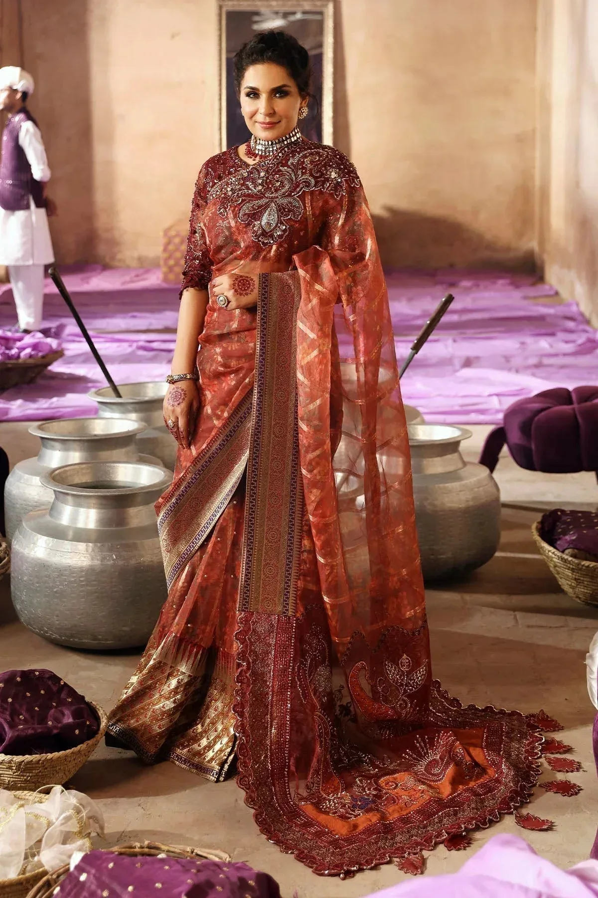 Nureh Jhoomro Wedding Formals Maroon Raw Silk – view 2 – Poshaq