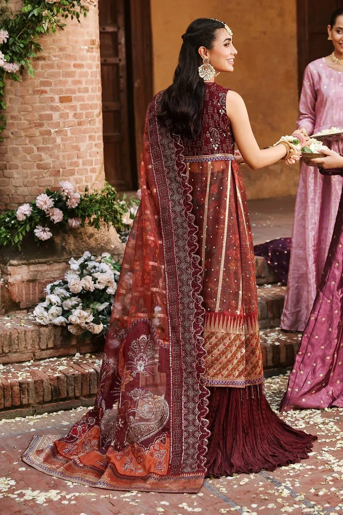 Nureh Jhoomro Wedding Formals Maroon Raw Silk – view 4 – Poshaq
