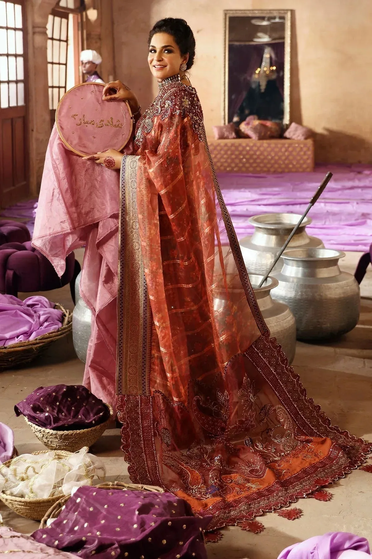 Nureh Jhoomro Wedding Formals Maroon Raw Silk – view 5 – Poshaq