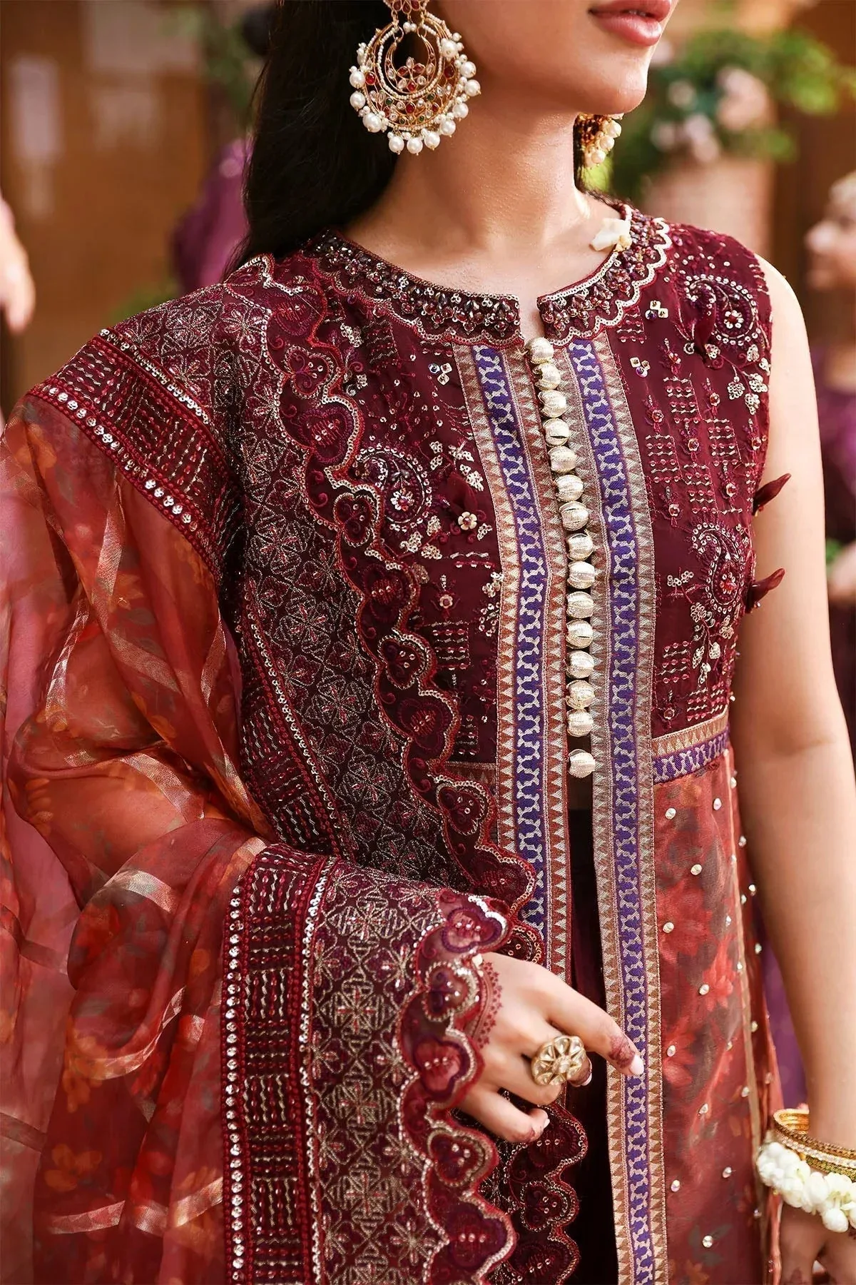 Nureh Jhoomro Wedding Formals Maroon Raw Silk – view 6 – Poshaq