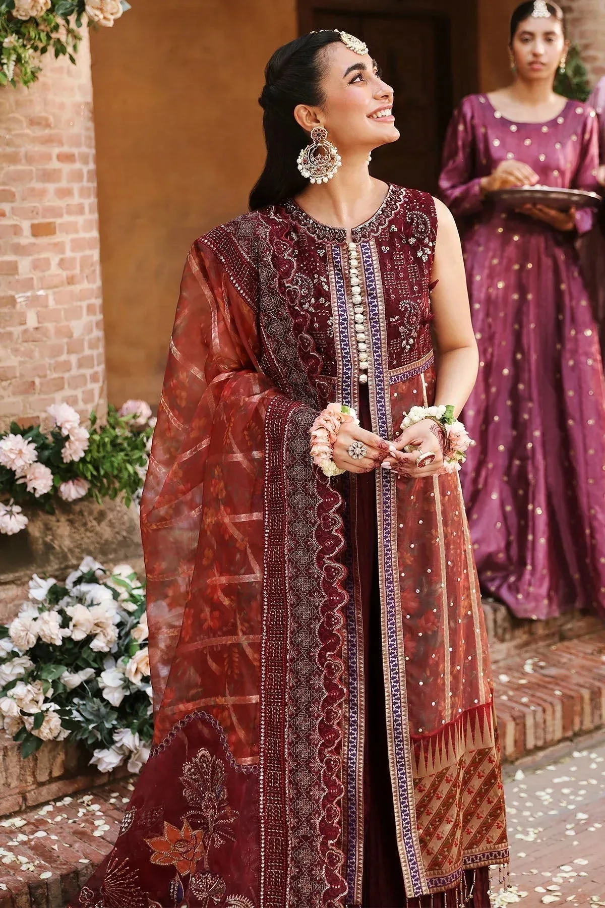 Nureh Jhoomro Wedding Formals Maroon Raw Silk – view 7 – Poshaq
