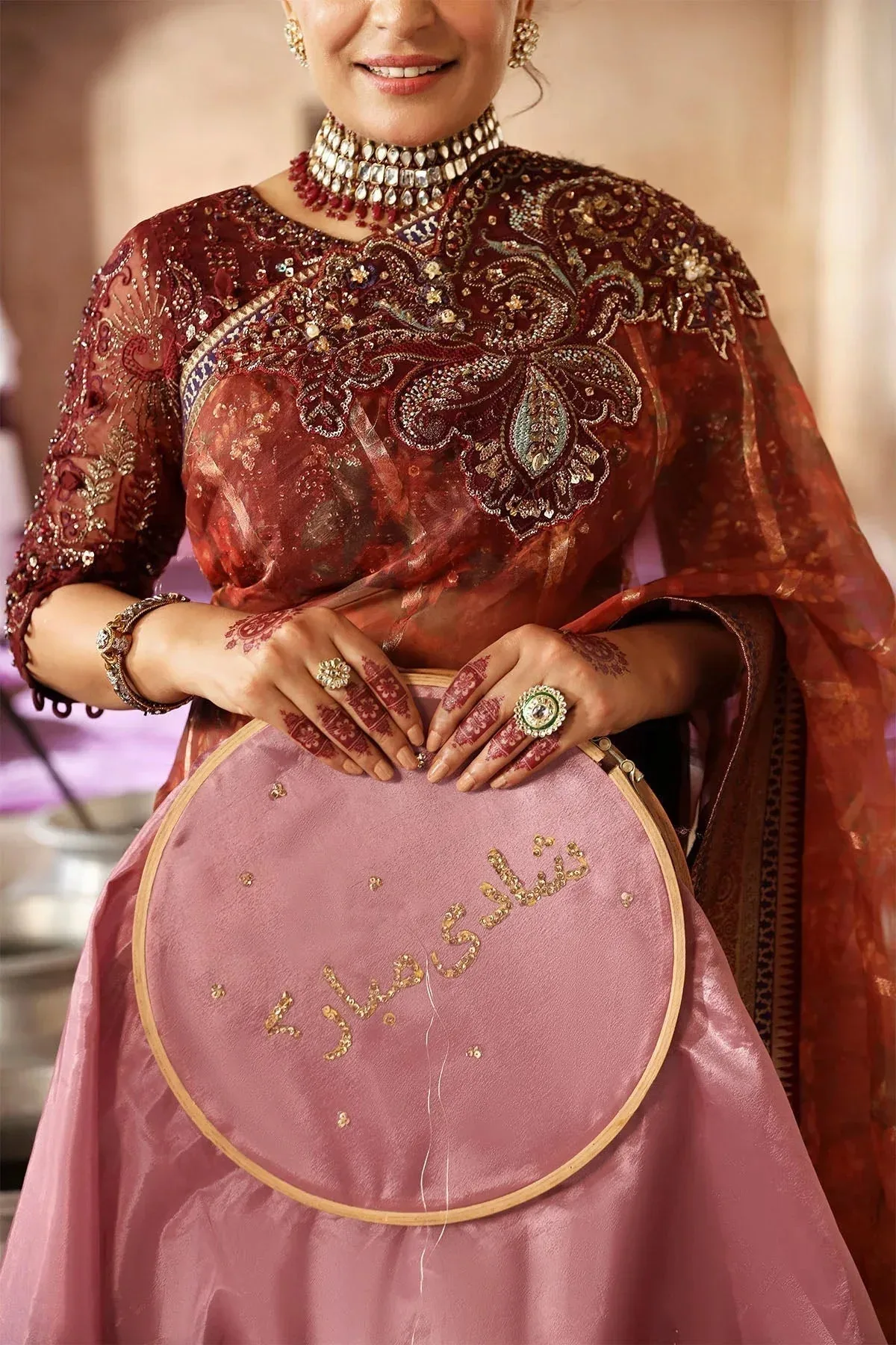 Nureh Jhoomro Wedding Formals Maroon Raw Silk – view 8 – Poshaq