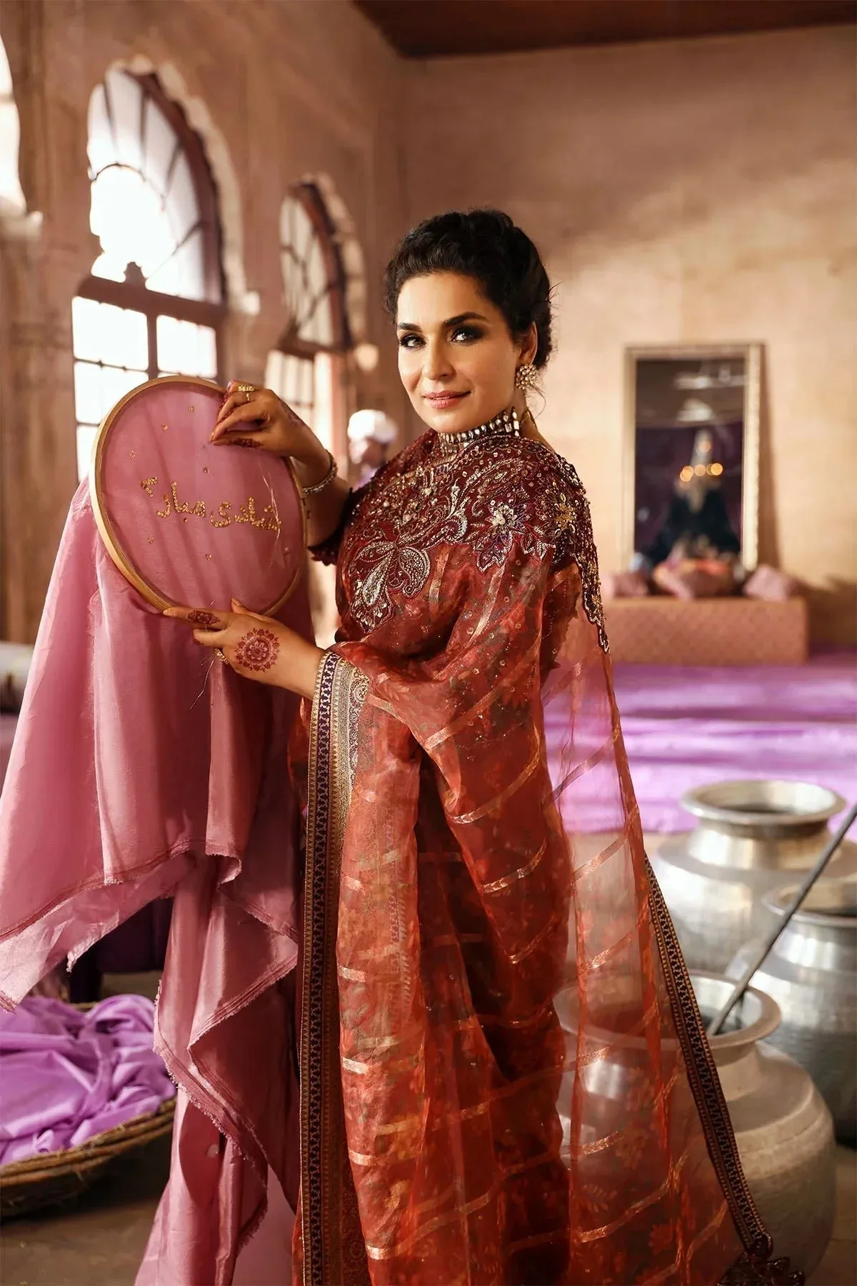 Nureh Jhoomro Wedding Formals Maroon Raw Silk – view 9 – Poshaq