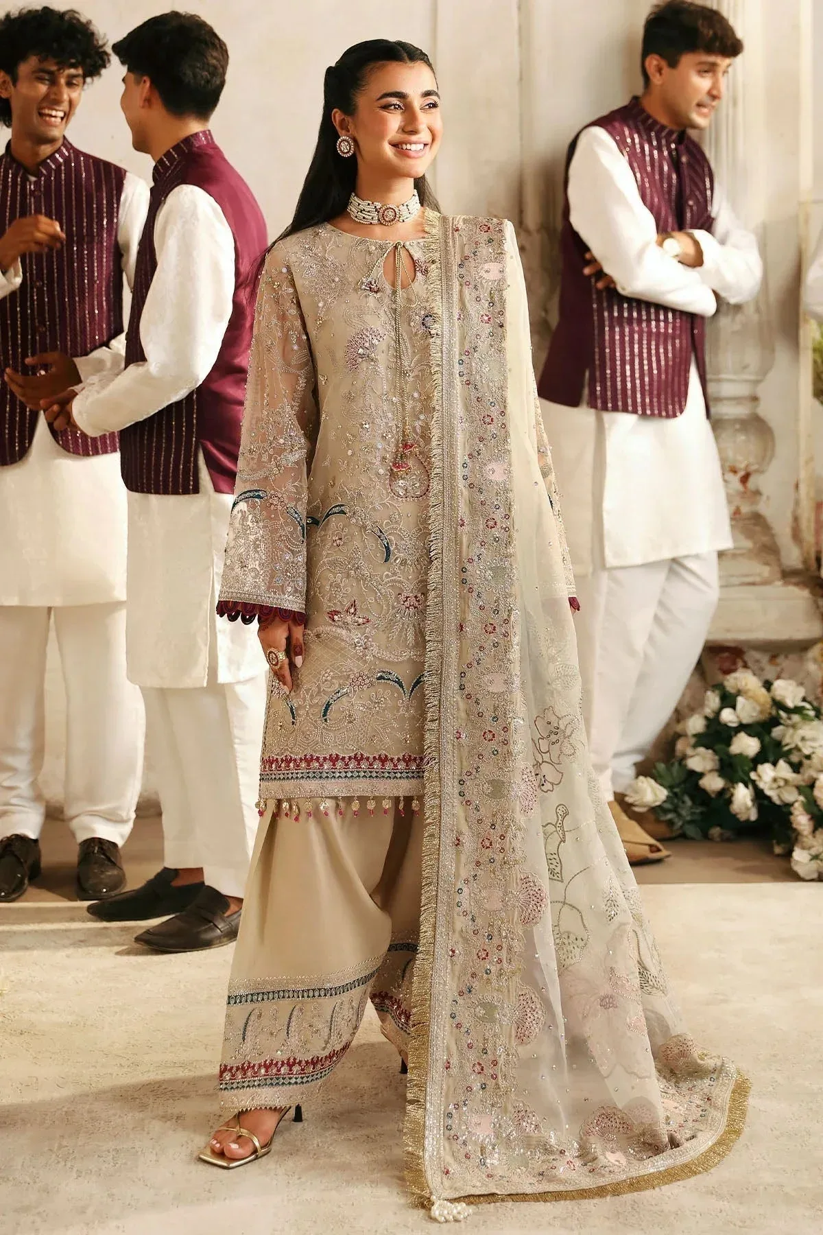 Nureh Jhoomro Wedding Formals Off White Raw Silk – view 2 – Poshaq