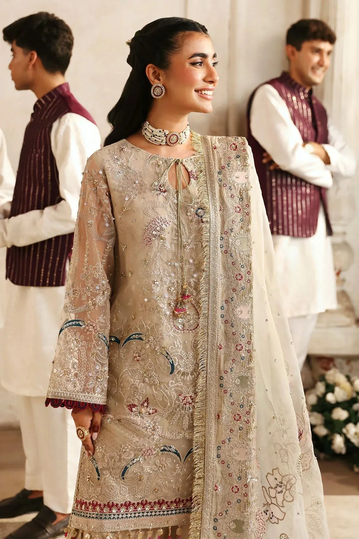 Nureh Jhoomro Wedding Formals Off White Raw Silk – view 4 – Poshaq