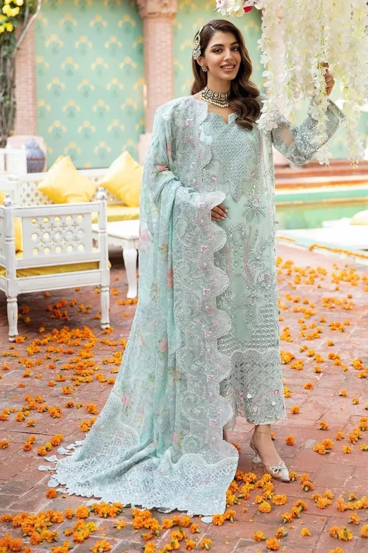 Nureh Jhoomro Wedding Formals Ferozi Organza – view 1 – Poshaq