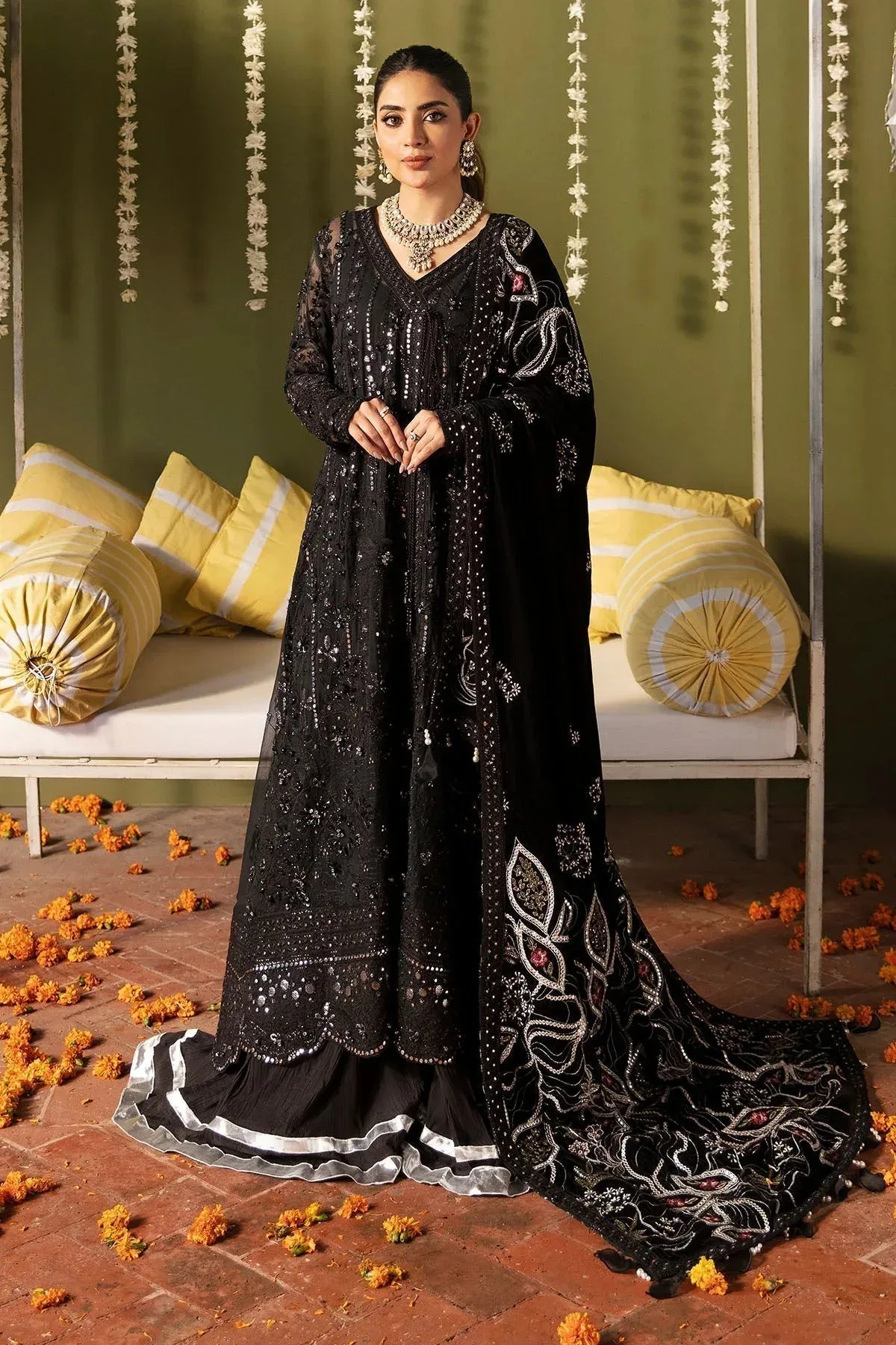 Nureh Jhoomro Wedding Formals Black Organza – view 1 – Poshaq