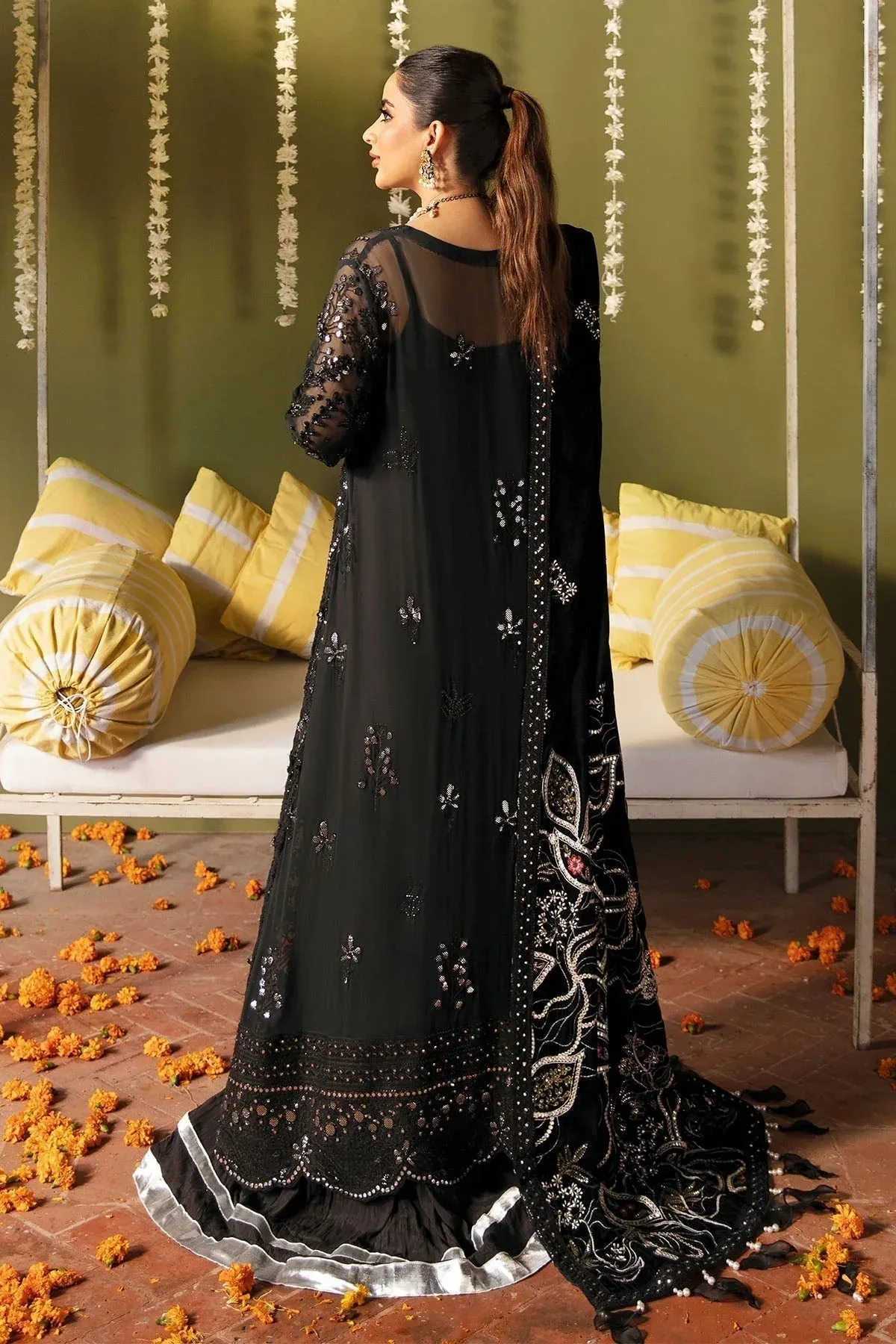 Nureh Jhoomro Wedding Formals Black Organza – view 2 – Poshaq