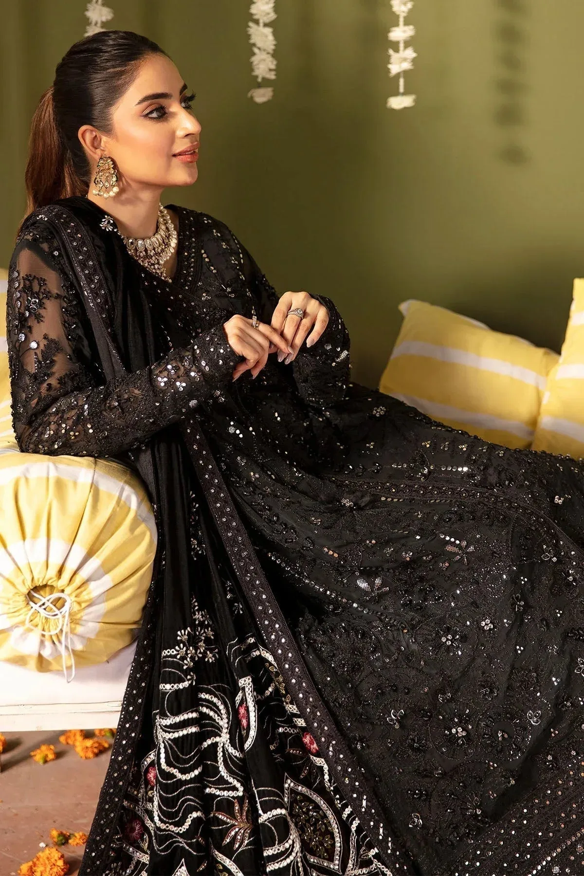 Nureh Jhoomro Wedding Formals Black Organza – view 4 – Poshaq