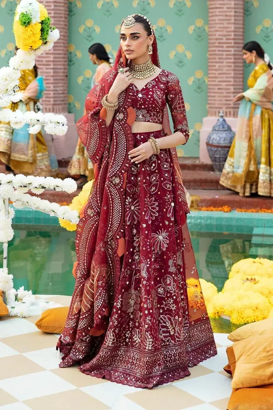 Nureh Jhoomro Wedding Formals Maroon Organza – view 1 – Poshaq