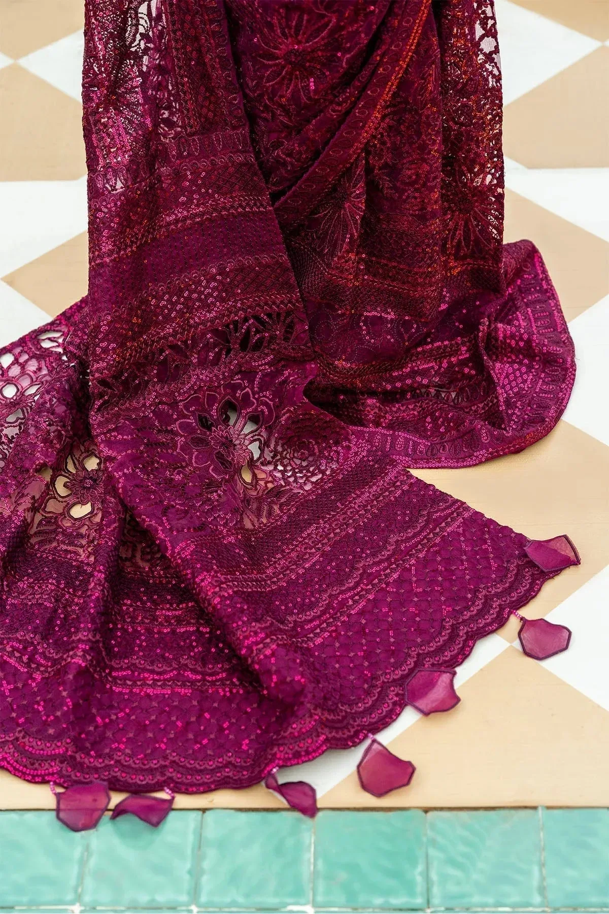 Nureh Jhoomro Wedding Formals Wine Organza – view 4 – Poshaq