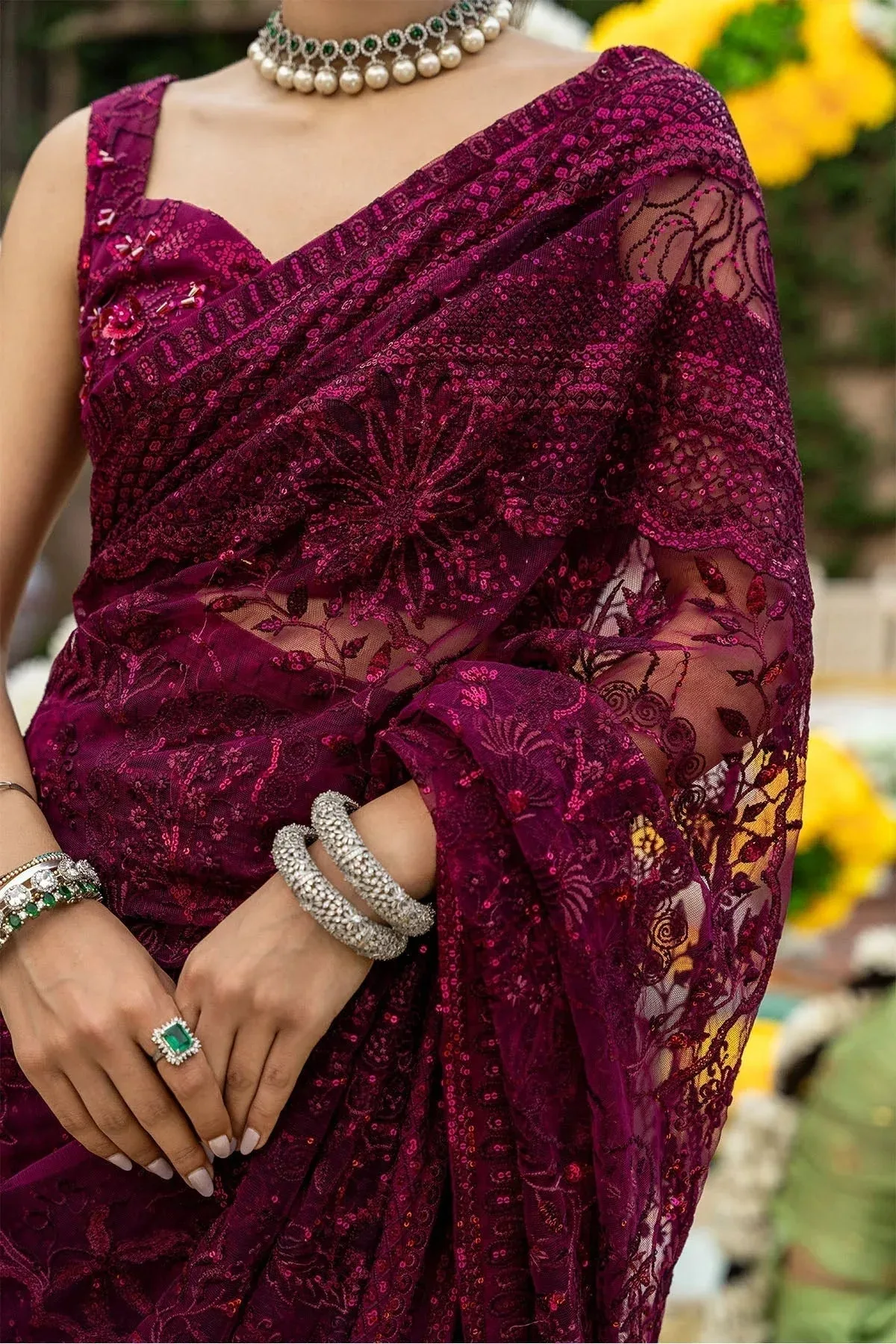 Nureh Jhoomro Wedding Formals Wine Organza – view 5 – Poshaq
