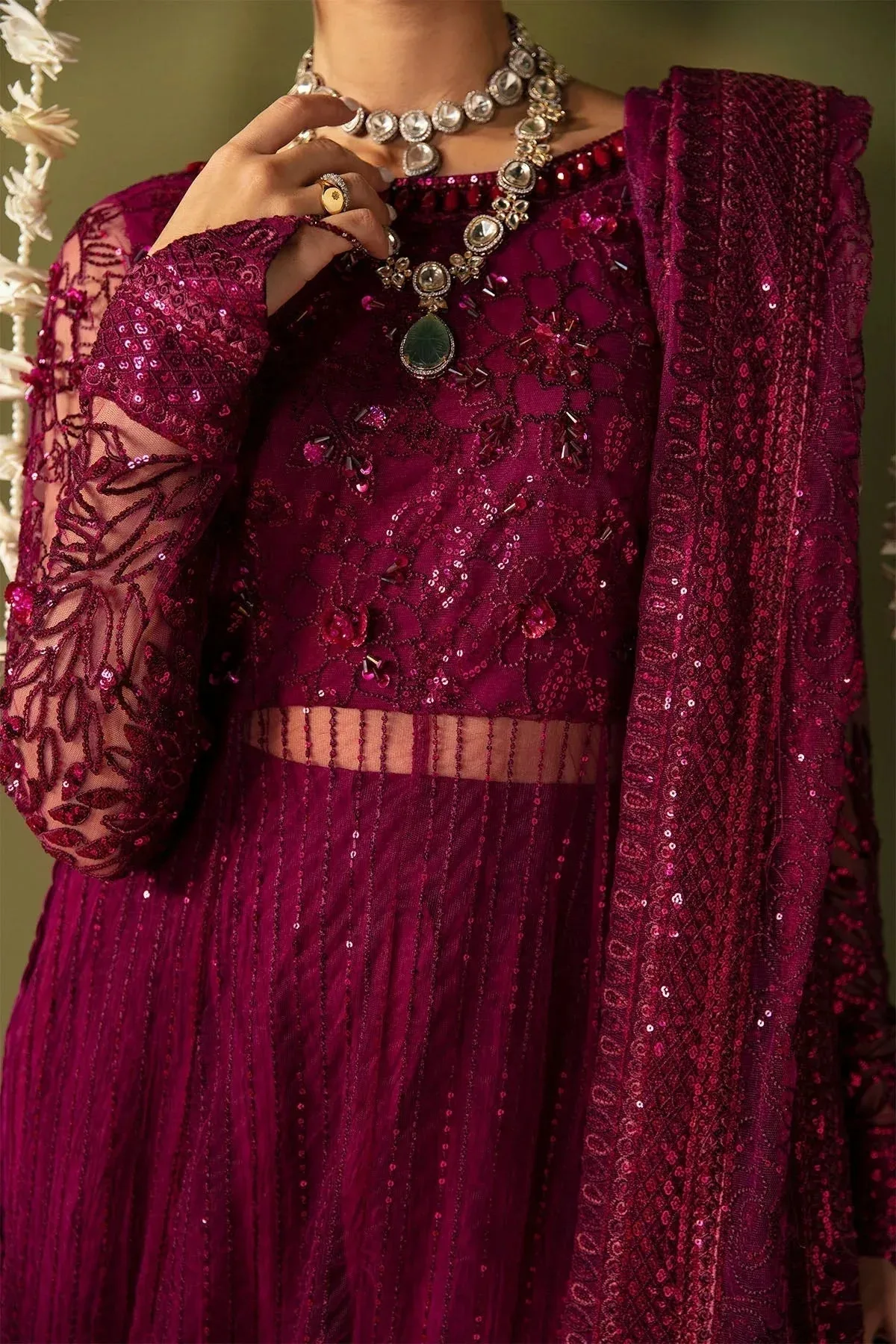 Nureh Jhoomro Wedding Formals Wine Organza – view 7 – Poshaq