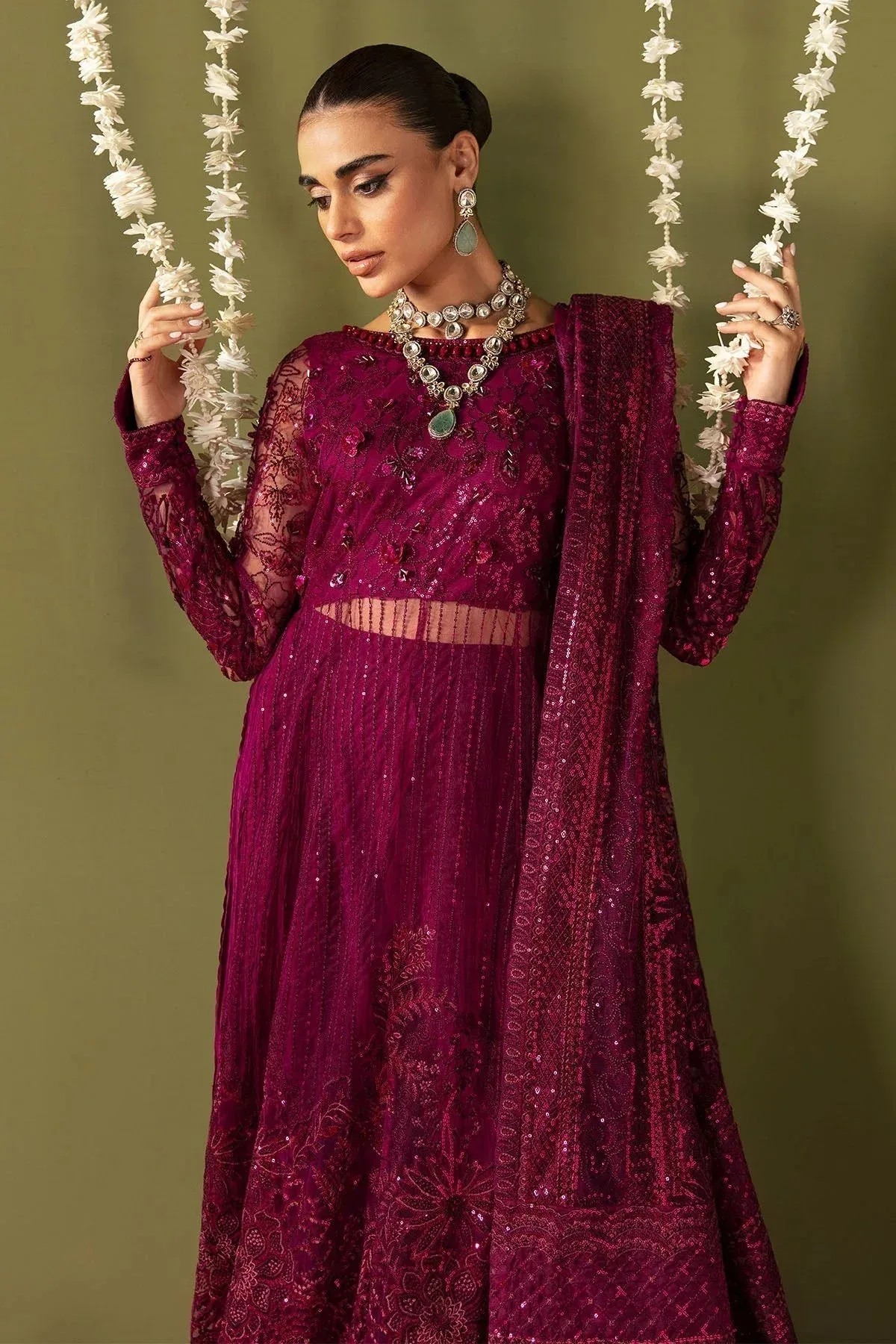 Nureh Jhoomro Wedding Formals Wine Organza – view 8 – Poshaq