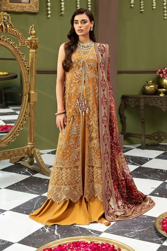 Nureh Jhoomro Wedding Formals Mustard Organza – view 1 – Poshaq