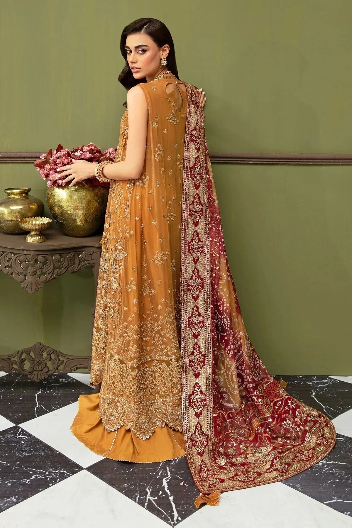 Nureh Jhoomro Wedding Formals Mustard Organza – view 2 – Poshaq