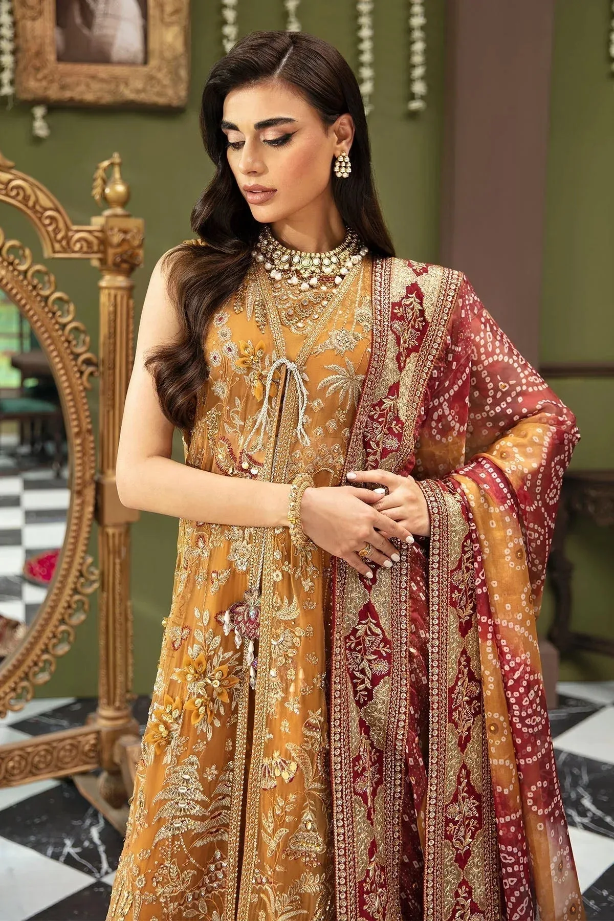 Nureh Jhoomro Wedding Formals Mustard Organza – view 3 – Poshaq