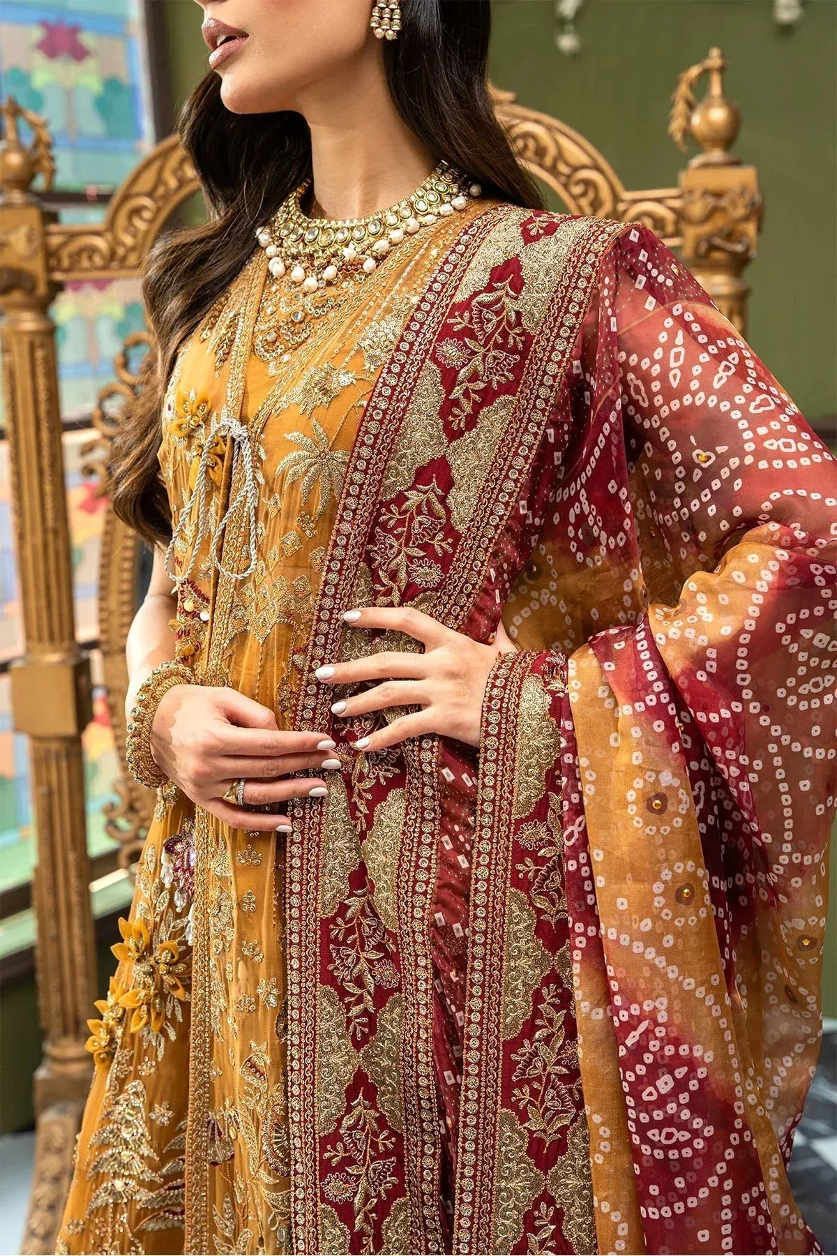 Nureh Jhoomro Wedding Formals Mustard Organza – view 4 – Poshaq