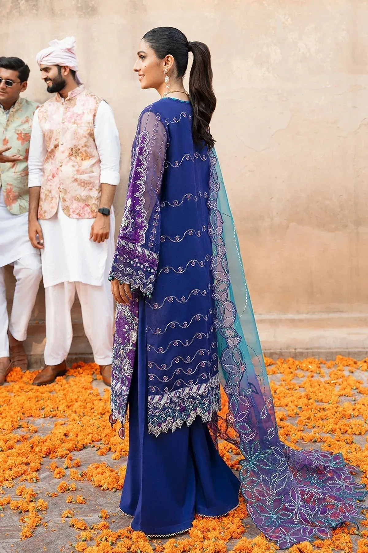 Nureh Jhoomro Wedding Formals Blue Cotton Silk – view 2 – Poshaq