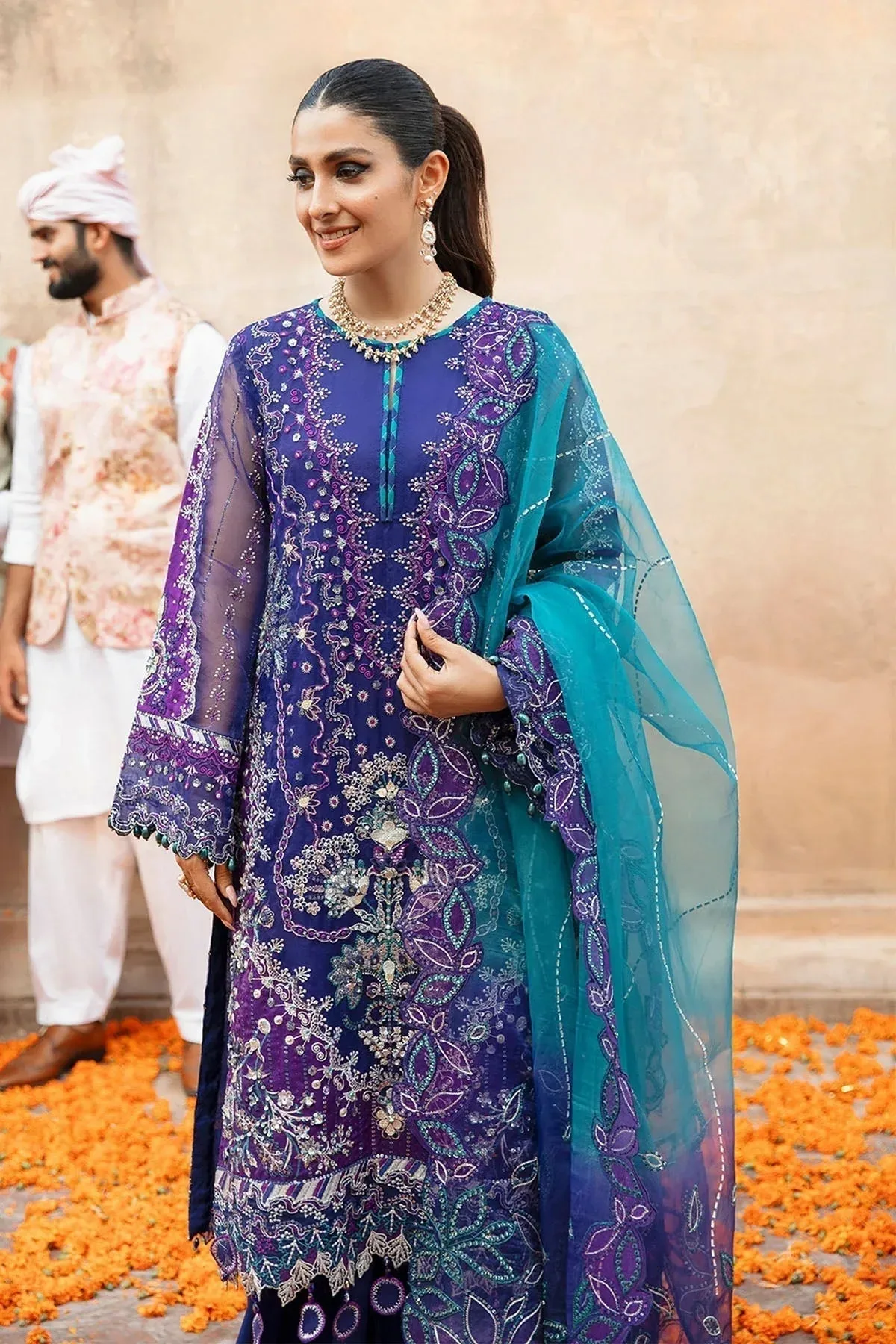 Nureh Jhoomro Wedding Formals Blue Cotton Silk – view 3 – Poshaq