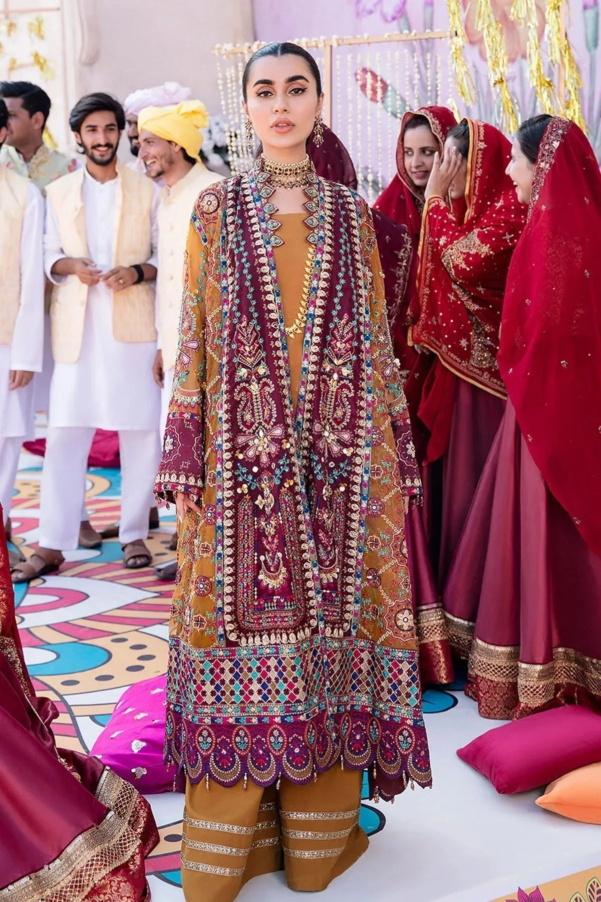 Nureh Jhoomro Wedding Formals Mustard Raw Silk – view 2 – Poshaq