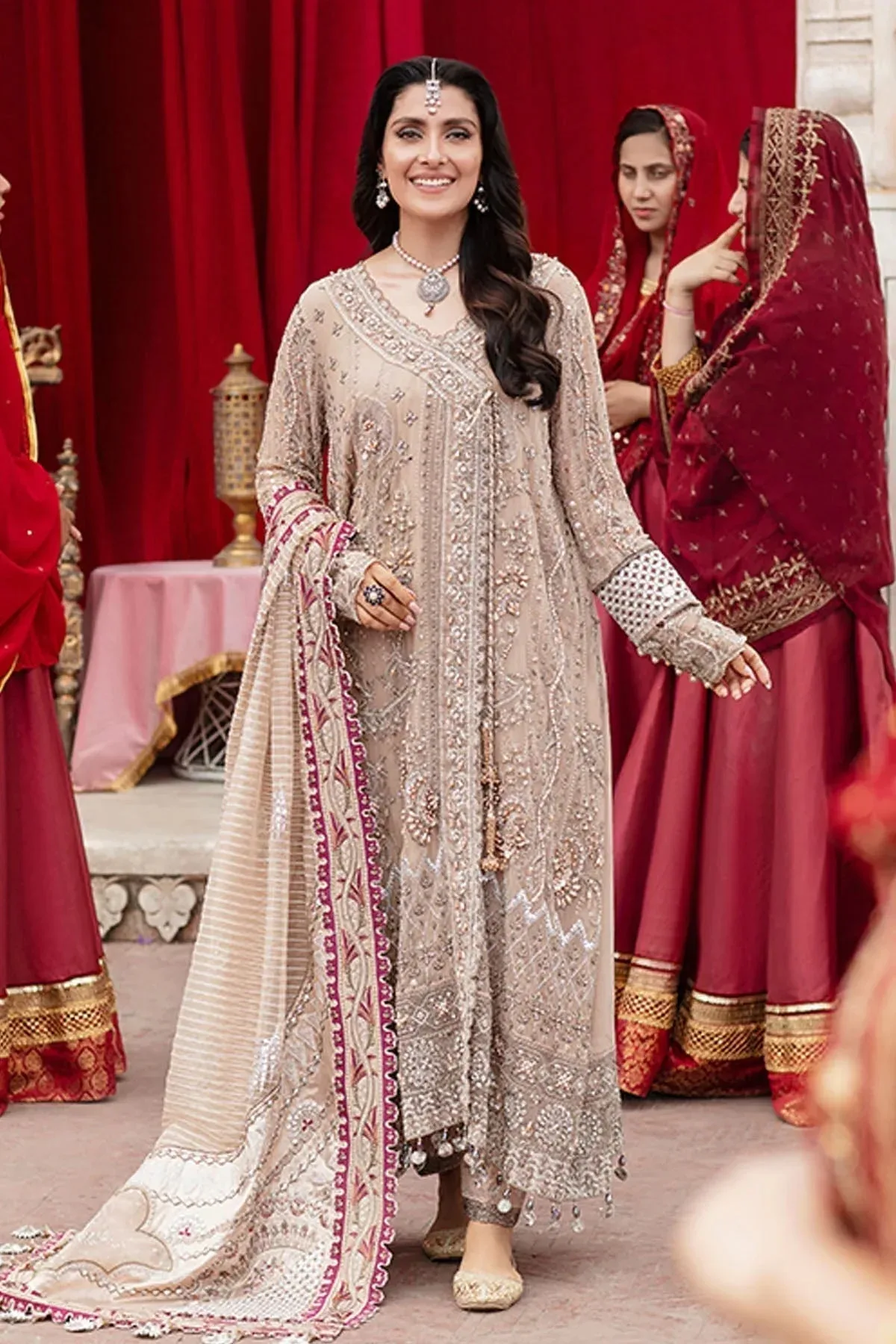 Nureh Jhoomro Wedding Formals Beige Raw Silk – view 1 – Poshaq