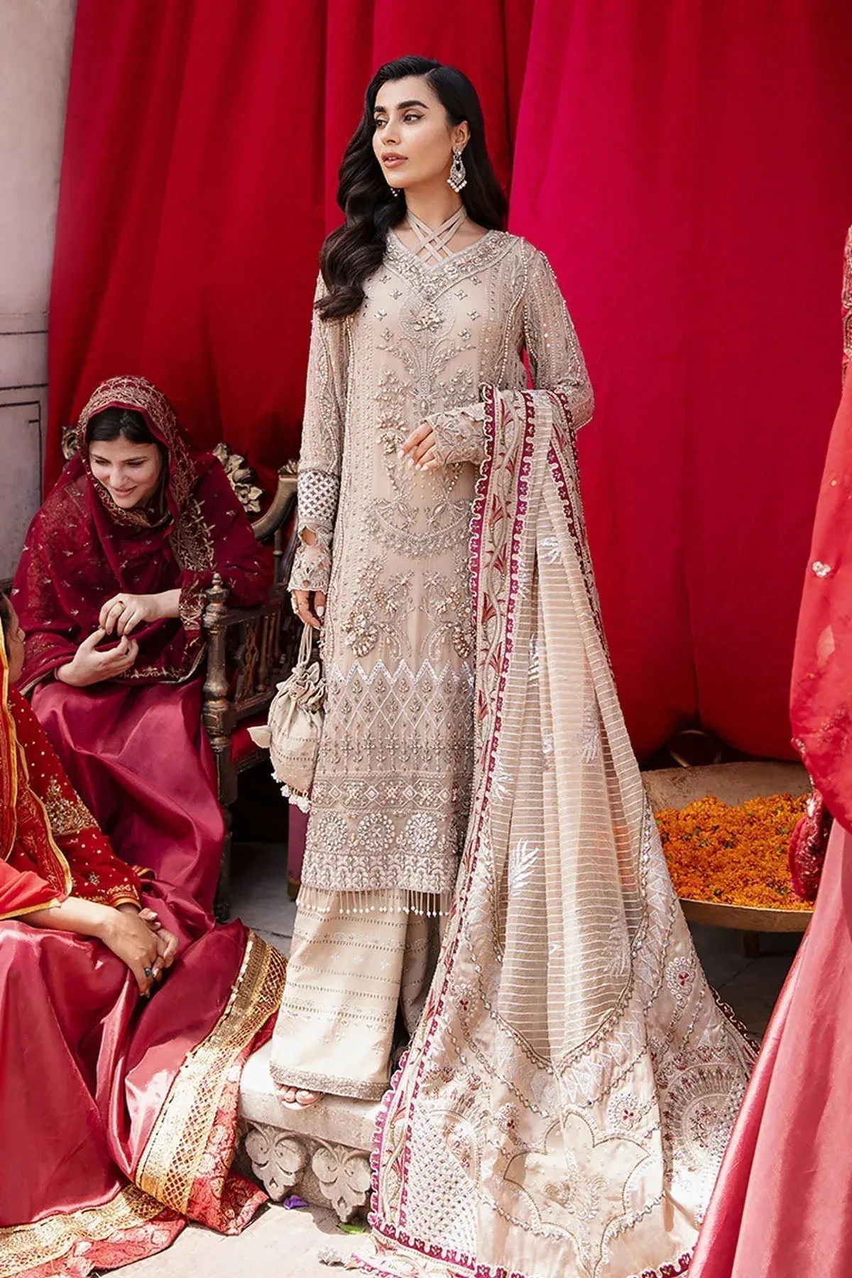 Nureh Jhoomro Wedding Formals Beige Raw Silk – view 2 – Poshaq