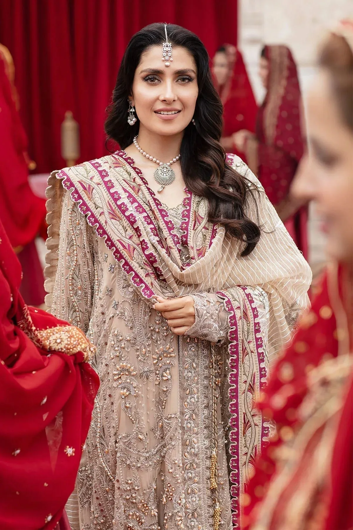 Nureh Jhoomro Wedding Formals Beige Raw Silk – view 3 – Poshaq