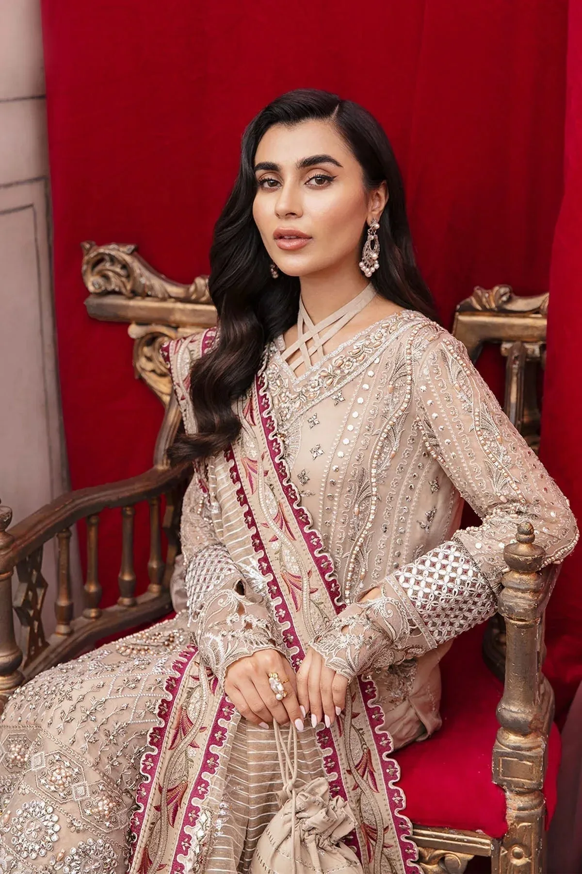 Nureh Jhoomro Wedding Formals Beige Raw Silk – view 5 – Poshaq