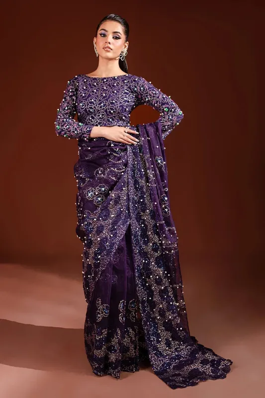 Nureh Tiny Twinkles Purple Organza – view 1 – Poshaq
