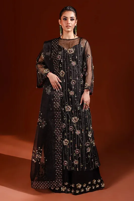Nureh Tiny Twinkles Black Organza – view 1 – Poshaq