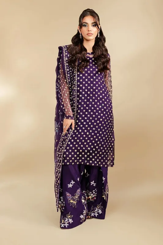 Nureh Tiny Twinkles Purple Raw Silk – view 1 – Poshaq