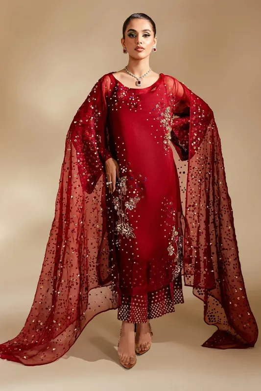 Nureh Tiny Twinkles Maroon Raw Silk – view 1 – Poshaq