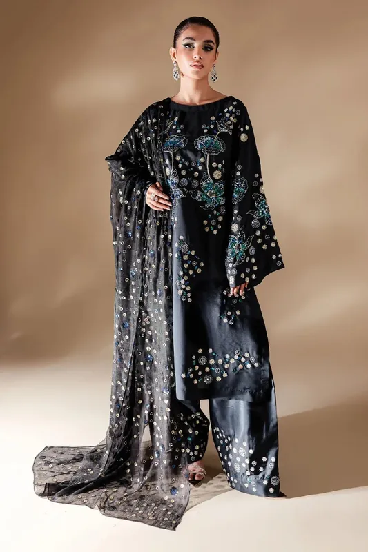 Nureh Tiny Twinkles Black Organza – view 1 – Poshaq